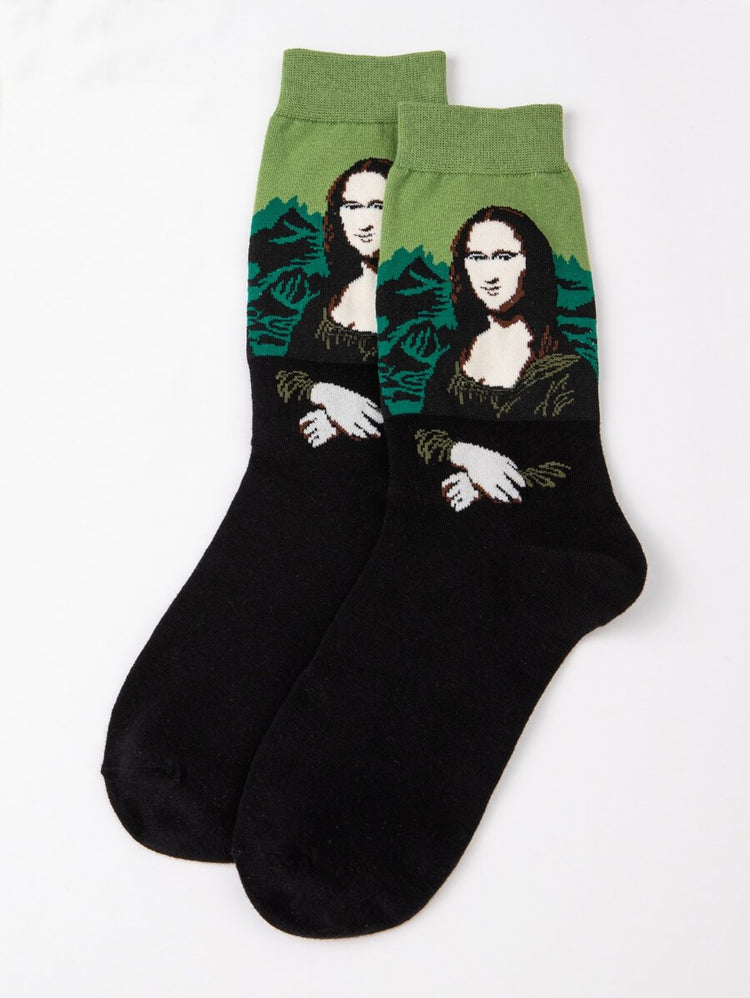 Mona Lisa! Unisex Socks, 100% Combed Cotton, Crew Length, Pack of 1.