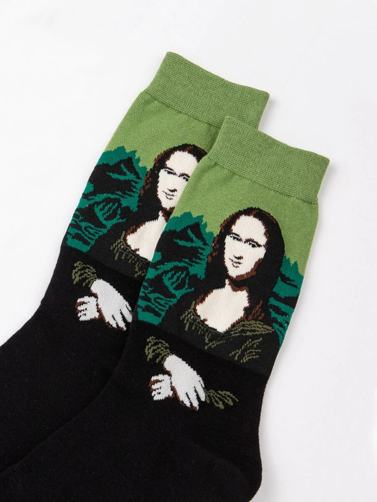 Mona Lisa! Unisex Socks, 100% Combed Cotton, Crew Length, Pack of 1.