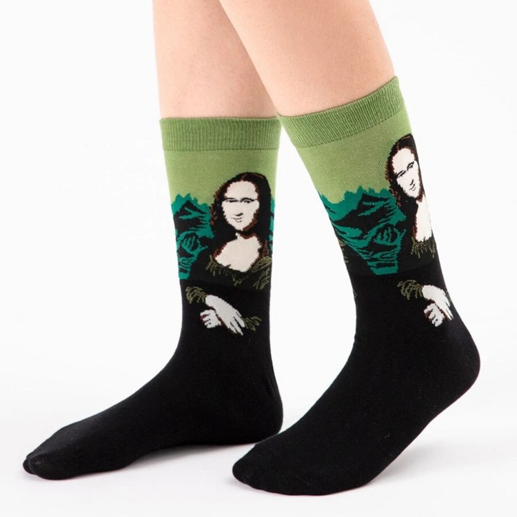 Mona Lisa! Unisex Socks, 100% Combed Cotton, Crew Length, Pack of 1.