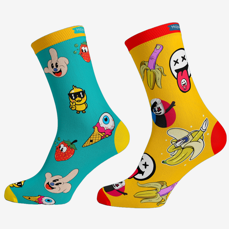 The Fun emoji Combo series 1! Unisex Socks, 100% Combed Cotton, Crew Length, Pack of 2